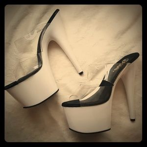 Pleaser. white and clear platform heels